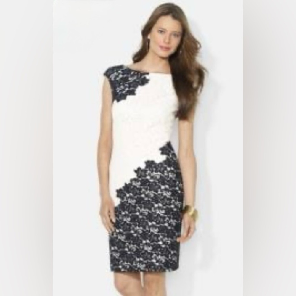 Two-Tone Lace Sheath Dress by Lauren Ralph Lauren